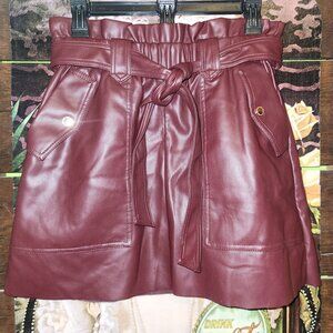 Mark New York Burgundy Faux Leather Paper Bag Waist Skirt with Pockets XS